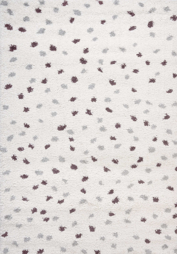 Moodi Shaggy Grey/Purple Rug, dots design, underfloor heating rug | THE RUGS