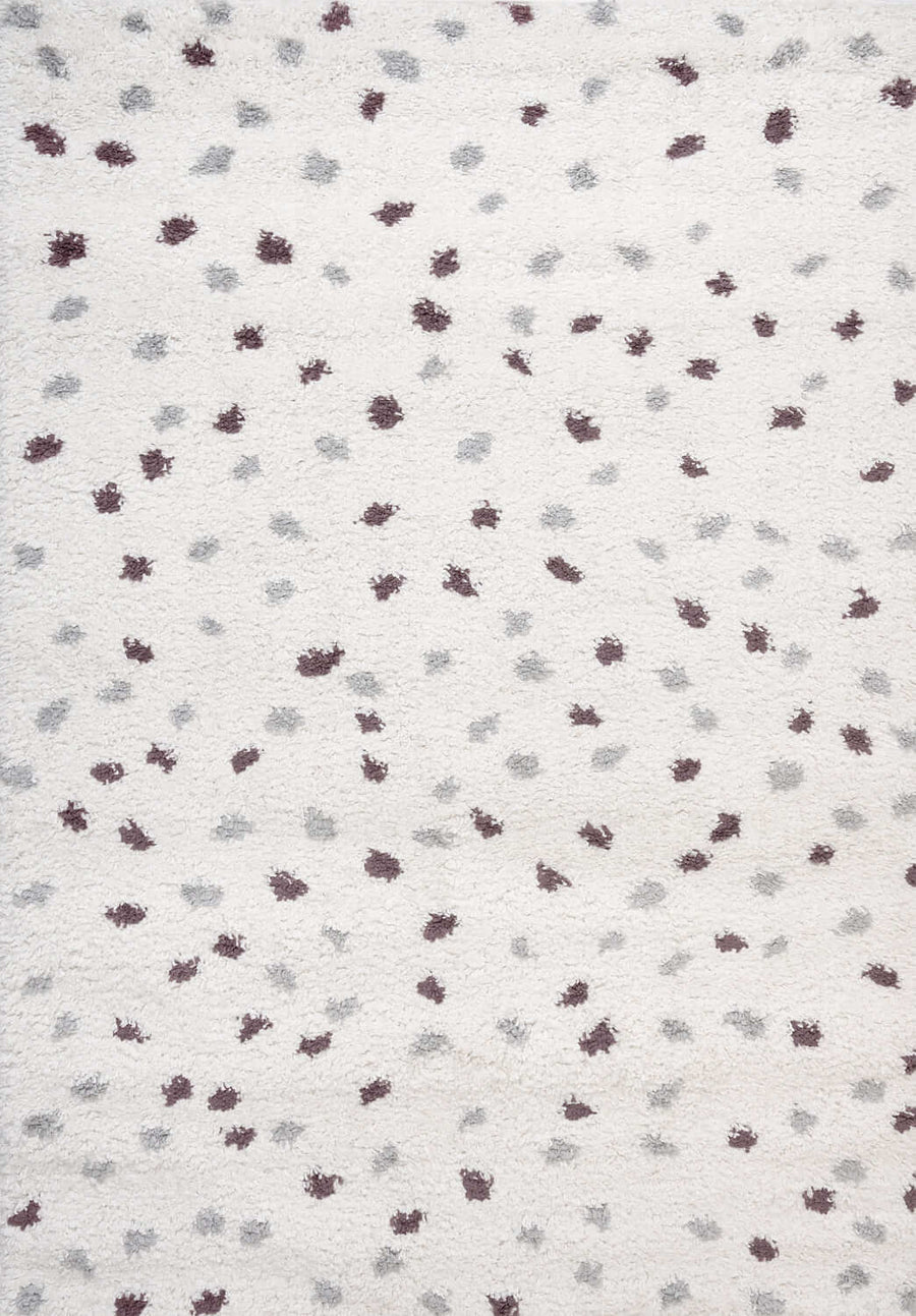 Moodi Shaggy Grey/Purple Rug, dots design, underfloor heating rug | THE RUGS