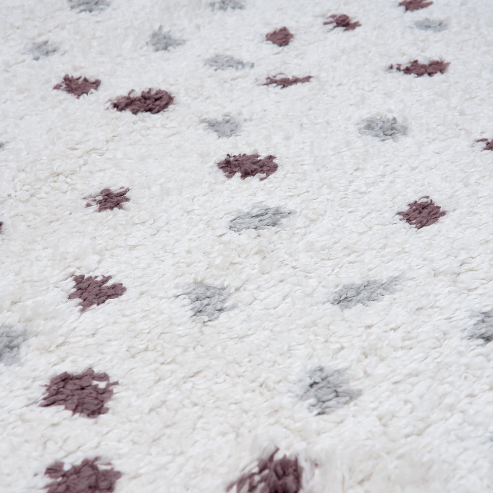 Moodi Shaggy Grey/Purple Rug, dots design, underfloor heating rug | THE RUGS