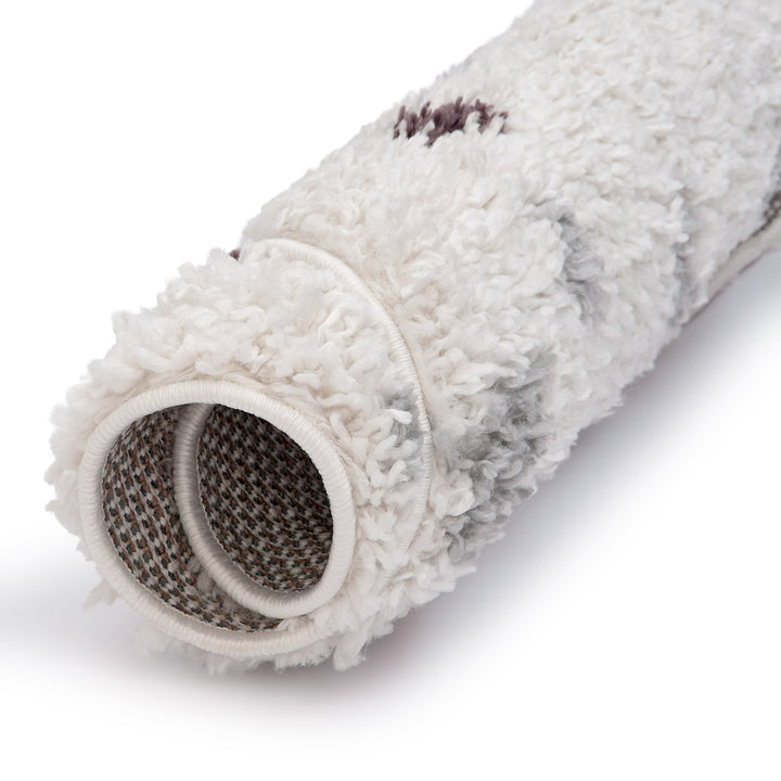 Moodi Shaggy Grey/Purple Rug, dots design, underfloor heating rug | THE RUGS