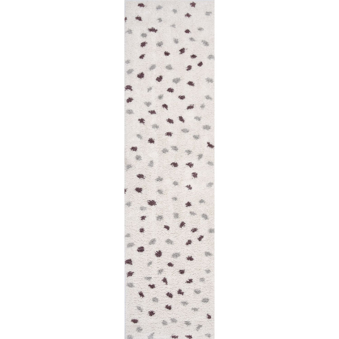 Moodi Shaggy Grey/Purple Rug, dots design, underfloor heating rug | THE RUGS