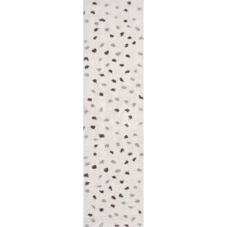 Moodi Shaggy Grey/Purple Rug, dots design, underfloor heating rug | THE RUGS