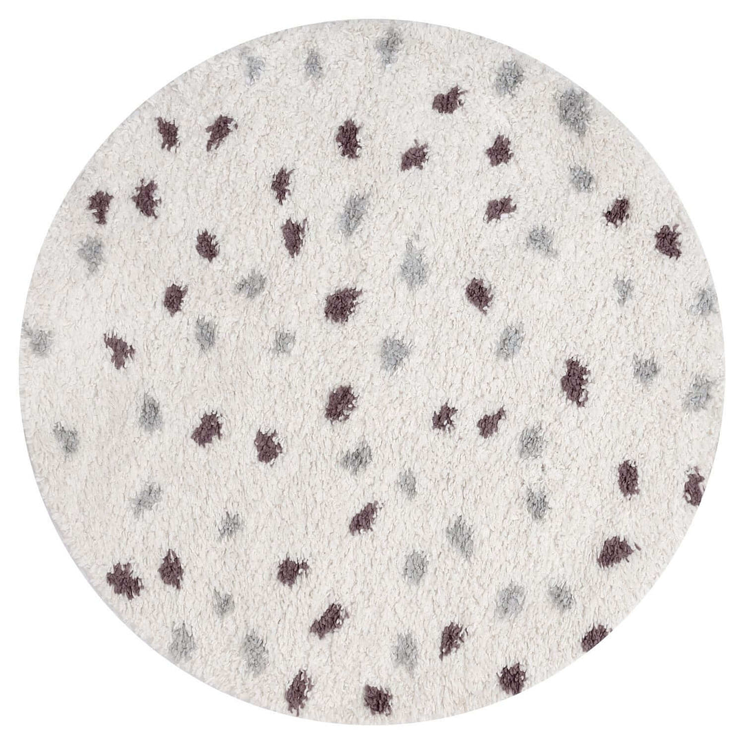 Moodi Shaggy Grey/Purple Rug, dots design, underfloor heating rug | THE RUGS