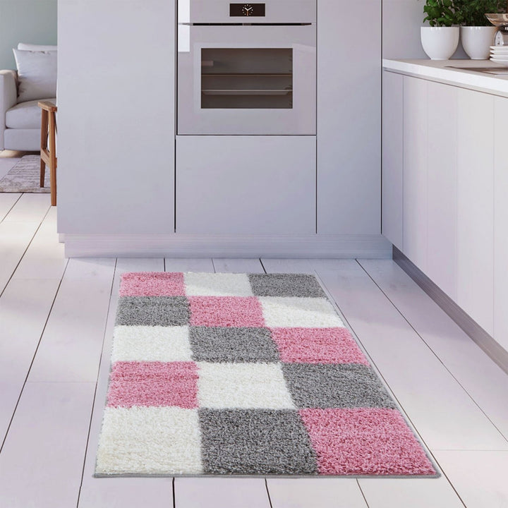 Geometric Design Thick Shaggy Area Rugs Pink