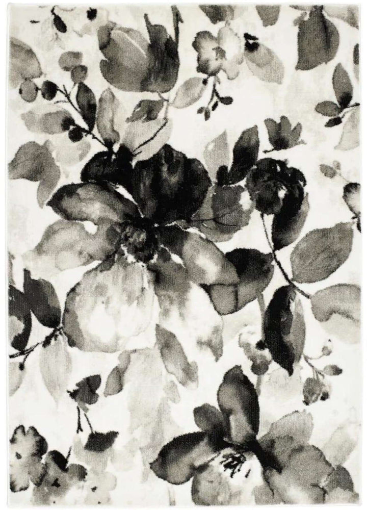 Watercolour Floral Design Rug - Grey