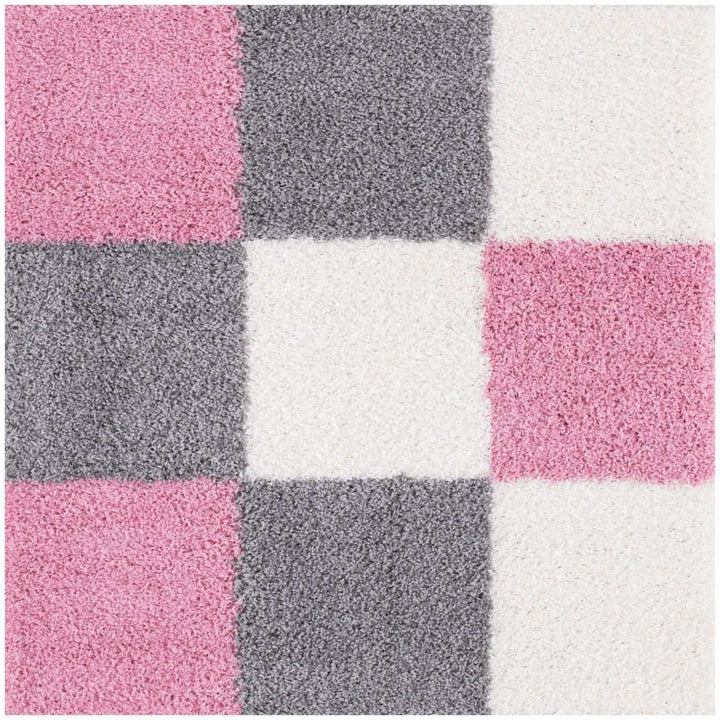 Geometric Design Thick Shaggy Area Rugs Pink