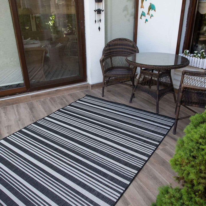Striped Design Outdoor Rug for Garden in Black | The Rugs