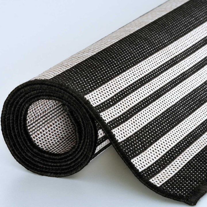 Striped Design Outdoor Rug for Garden in Black | The Rugs