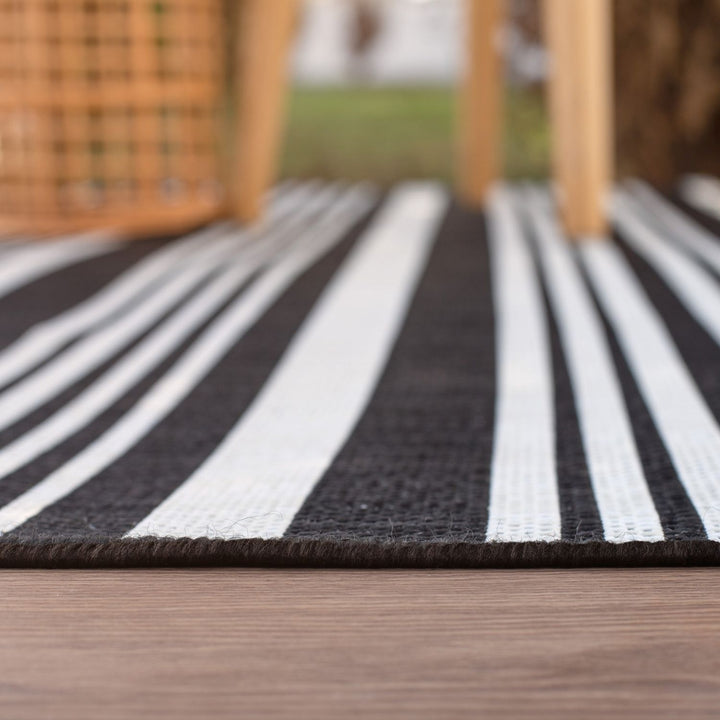 Striped Design Outdoor Rug for Garden in Black | The Rugs
