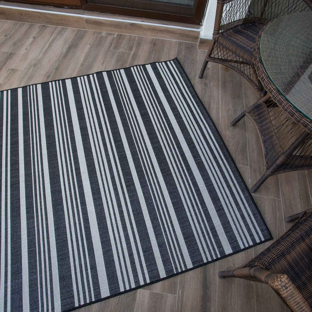 Striped Design Outdoor Rug for Garden in Black | The Rugs