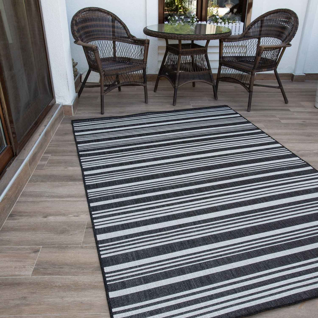 Striped Design Outdoor Rug for Garden in Black | The Rugs