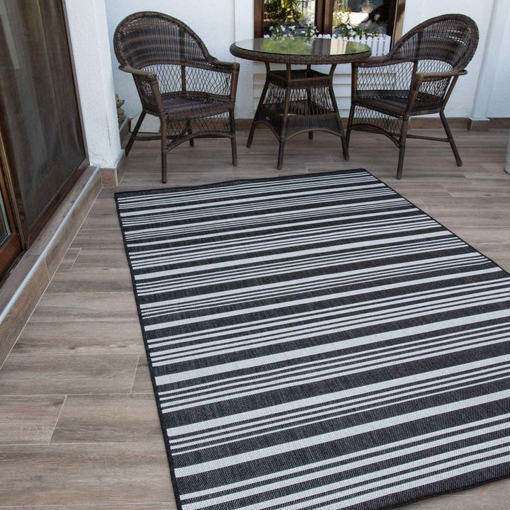 Striped Design Outdoor Rug for Garden in Black | The Rugs