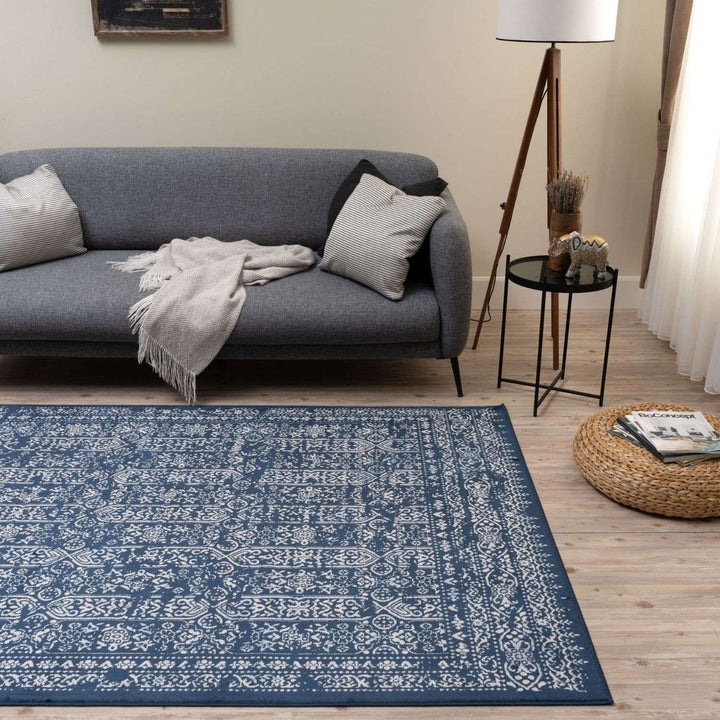 Living Room Rug Vintage Design In Blue
