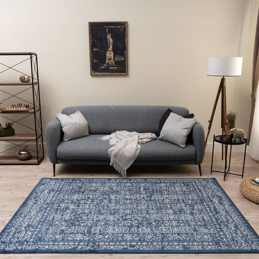 Living Room Rug Vintage Design In Blue