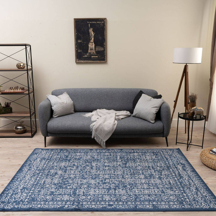 Living Room Rug Vintage Design In Blue