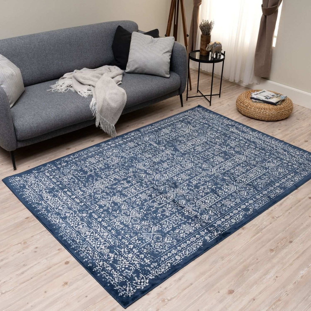 Living Room Rug Vintage Design In Blue