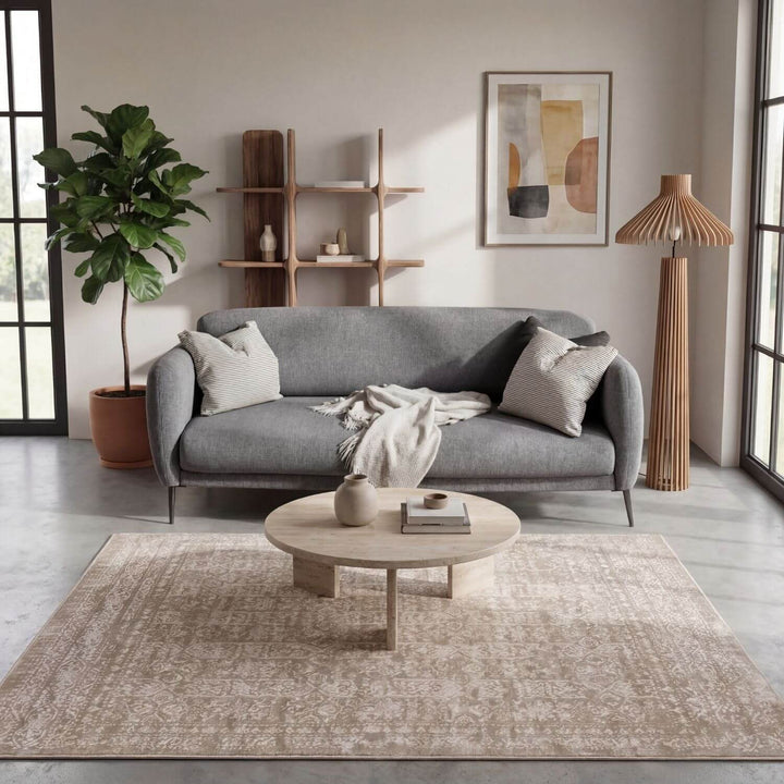 Living Room Rug Vintage Design In Beige high durability