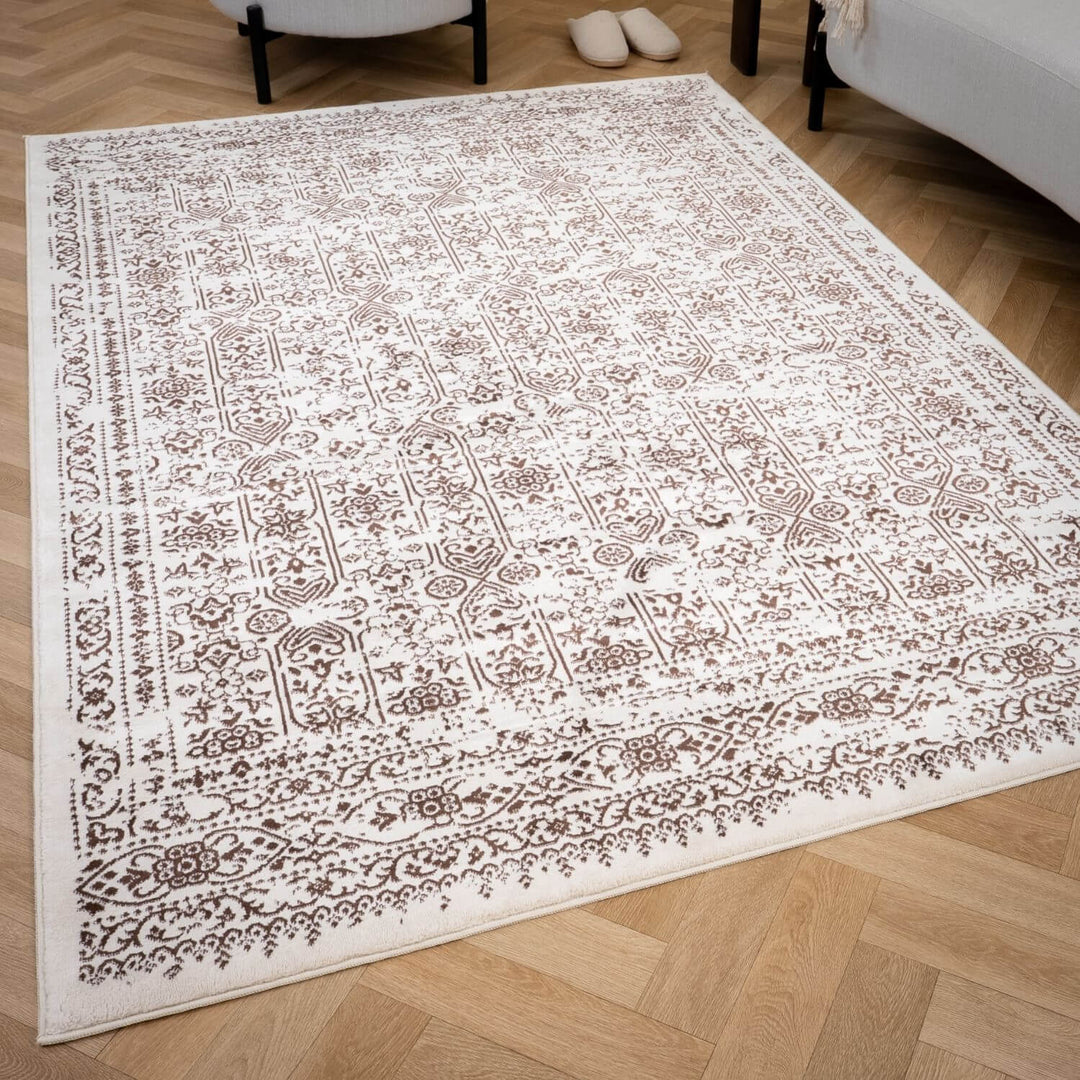 Montana Vintage Cream Brown Rug, Easy To Clean, Stain-Resistant, Fade-Resistant, Jute backing | The Rugs