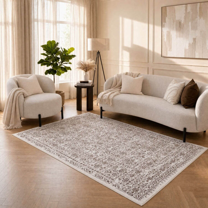 Montana Vintage Cream Brown Rug, Easy To Clean, Stain-Resistant, Fade-Resistant, Jute backing | The Rugs