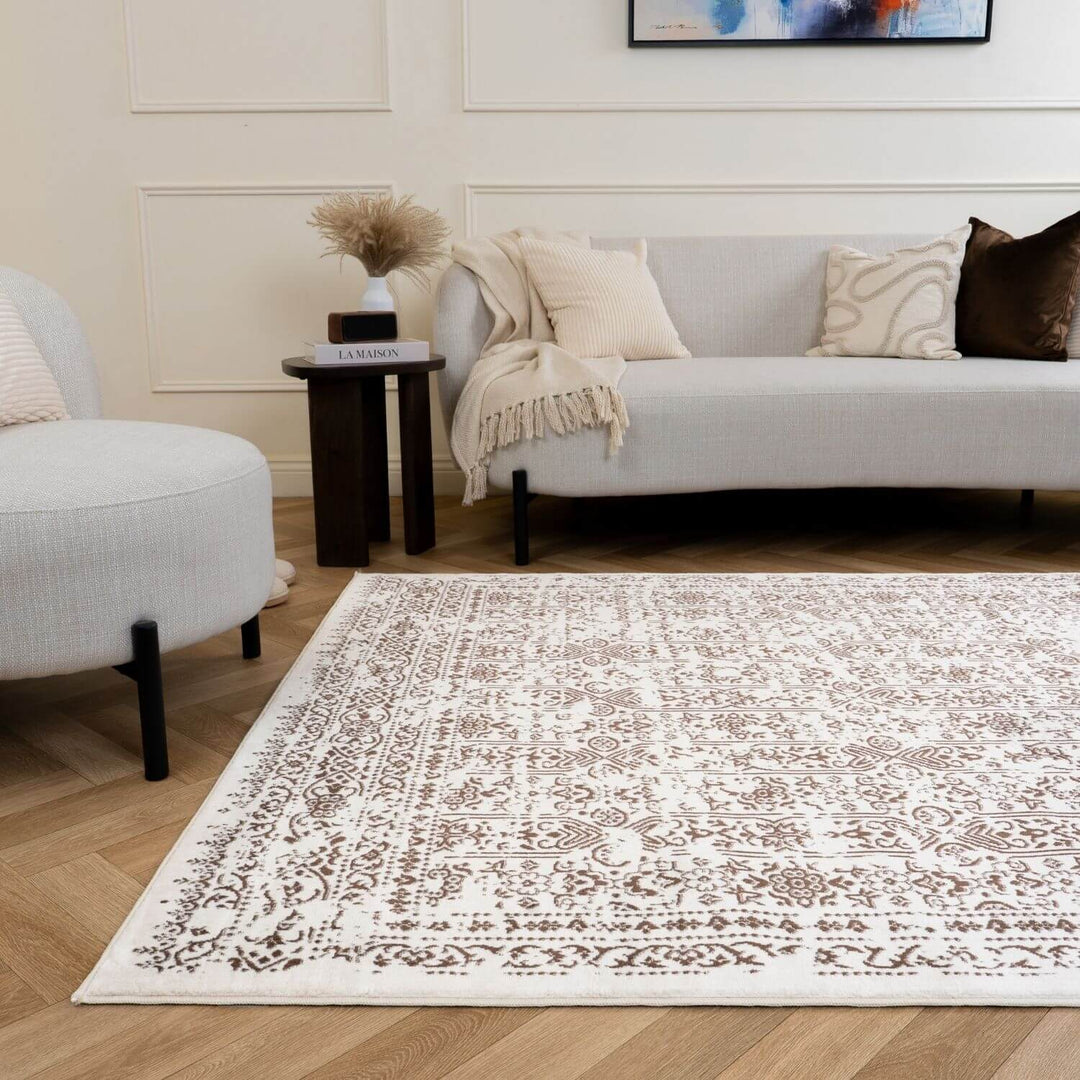 Montana Vintage Cream Brown Rug, Easy To Clean, Stain-Resistant, Fade-Resistant, Jute backing | The Rugs