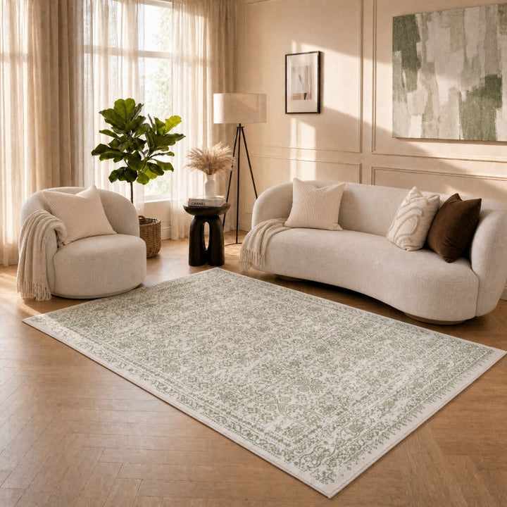 Montana Vintage Cream Green Rug, Effortless Upkeep, stain-resistant, fade-resistant, eco-friendly | The Rugs