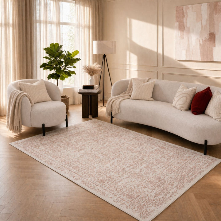 Montana Vintage Cream Rose Rug, Easy To Clean, Stain-Resistant, Fade-Resistant, Jute backing | The Rugs