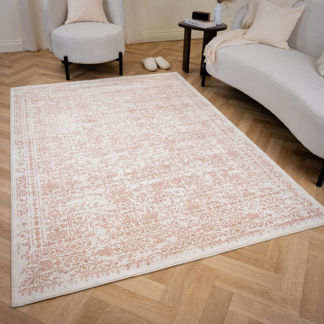 Montana Vintage Cream Rose Rug, Easy To Clean, Stain-Resistant, Fade-Resistant, Jute backing | The Rugs