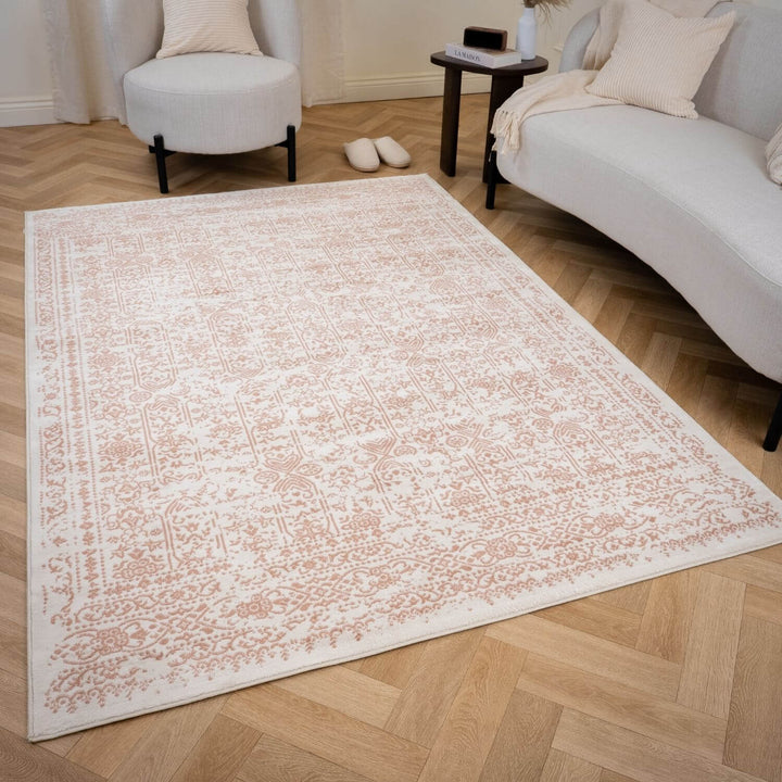 Montana Vintage Cream Rose Rug, Easy To Clean, Stain-Resistant, Fade-Resistant, Jute backing | The Rugs