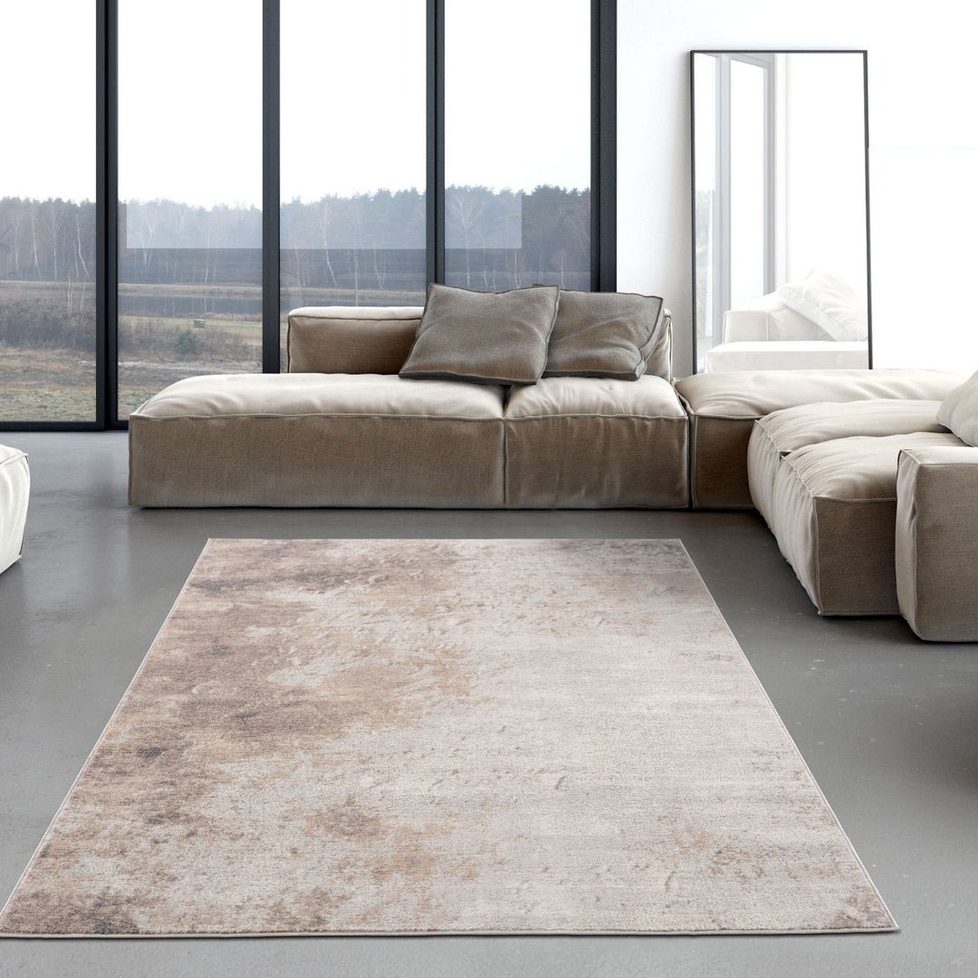 Abstract Design Living Room Rug in Brown has a deep soft