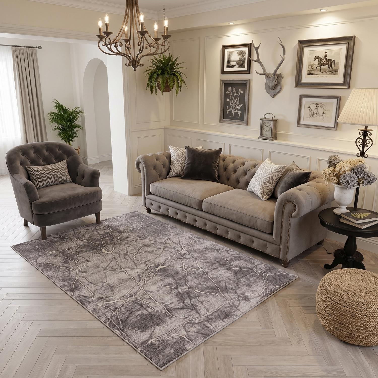 Textured gray and beige area rug with a subtle pattern