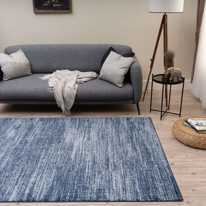 Blue colour rug, Non-shedding, stain-resistant, and pet-friendly.
