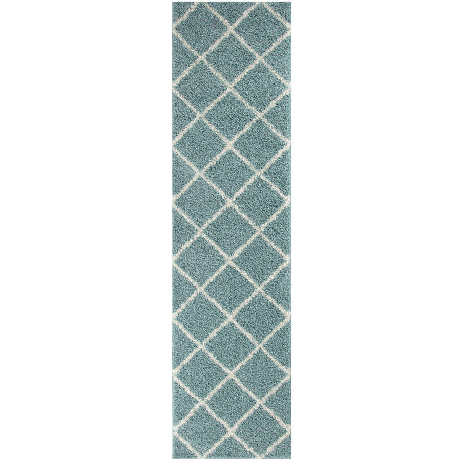 The Rugs Area Rug - Modern Luxury Shaggy Rug Geometric Duck Egg Blue