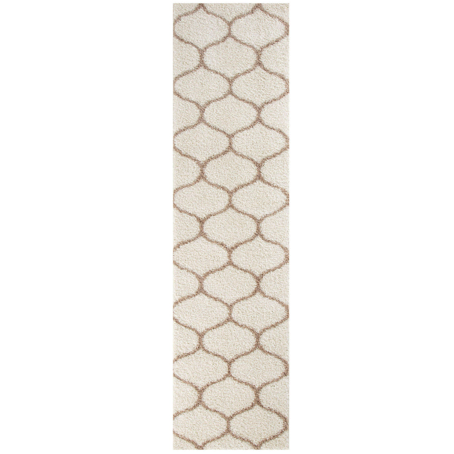 The Rugs Area Rug - Modern Luxury Shaggy Rug Trellis Ivory & Beige