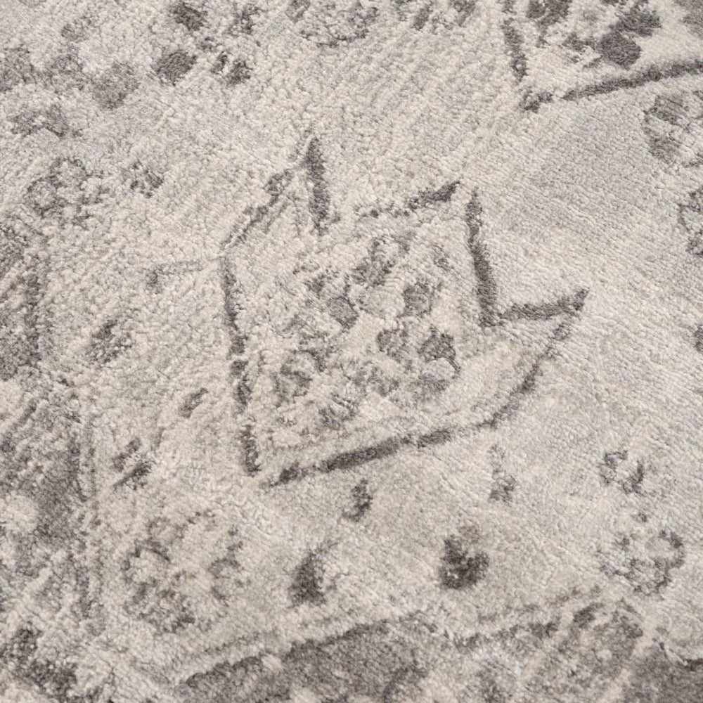Living Room Medallion Design Grey Rug