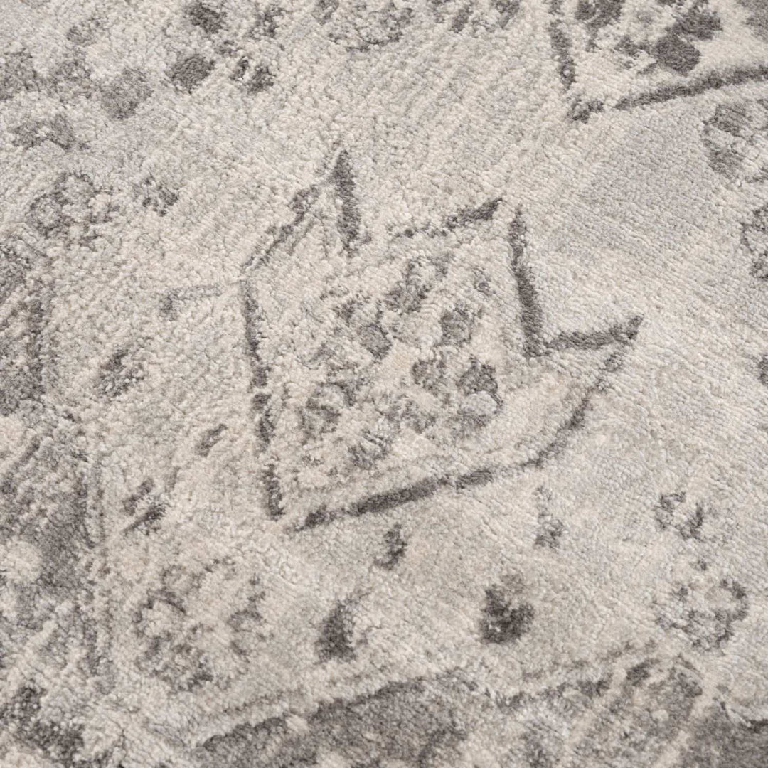 Living Room Medallion Design Grey Rug