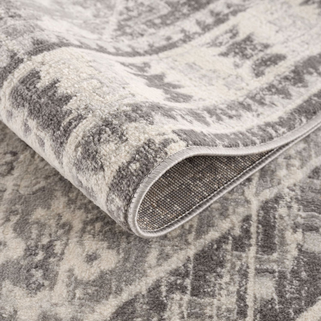 Living Room Medallion Design Grey Rug