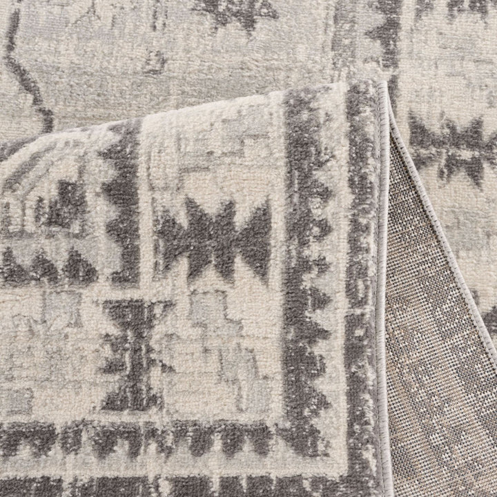 Living Room Medallion Design Grey Rug