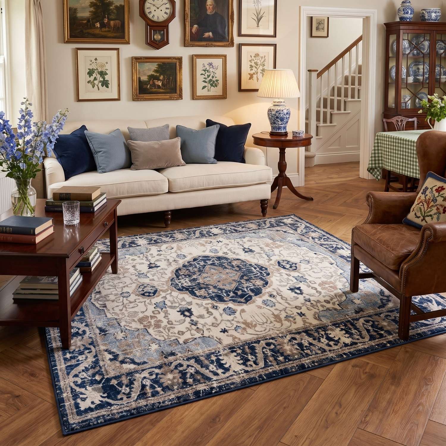 Living Room Oriental Rug in Blue