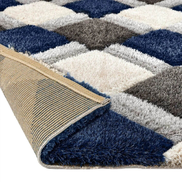 3D Navy Geometric Shaggy Rug | Visual Luxury | The Rugs