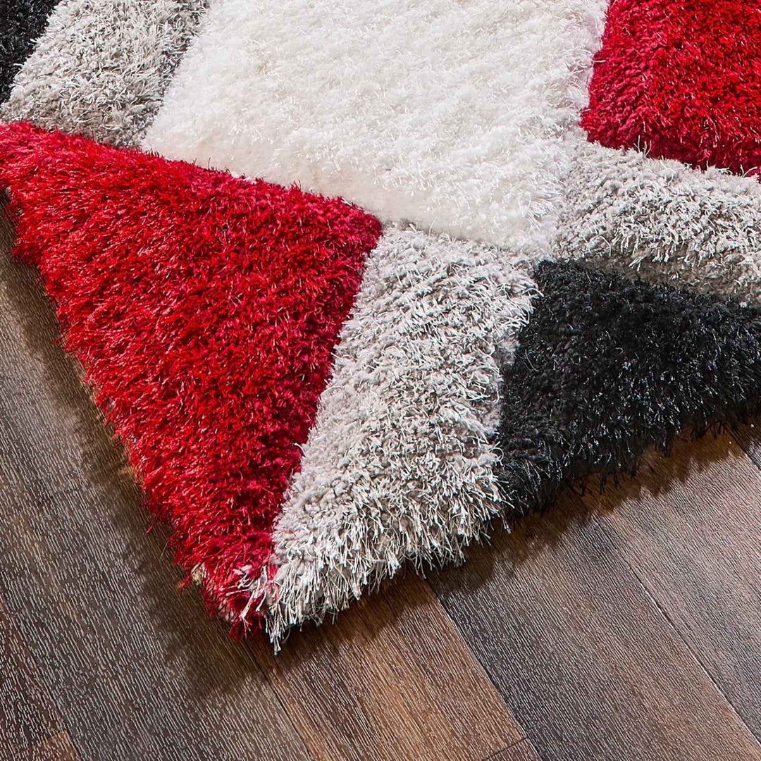 3D Red Geometric Shaggy Rug | Luxurious Polyester | The Rugs