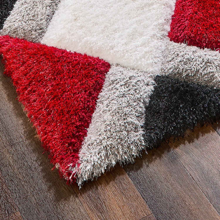 3D Red Geometric Shaggy Rug | Luxurious Polyester | The Rugs