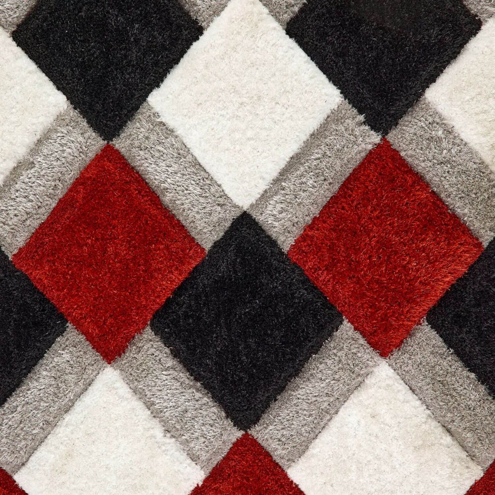 3D Red Geometric Shaggy Rug | Luxurious Polyester | The Rugs