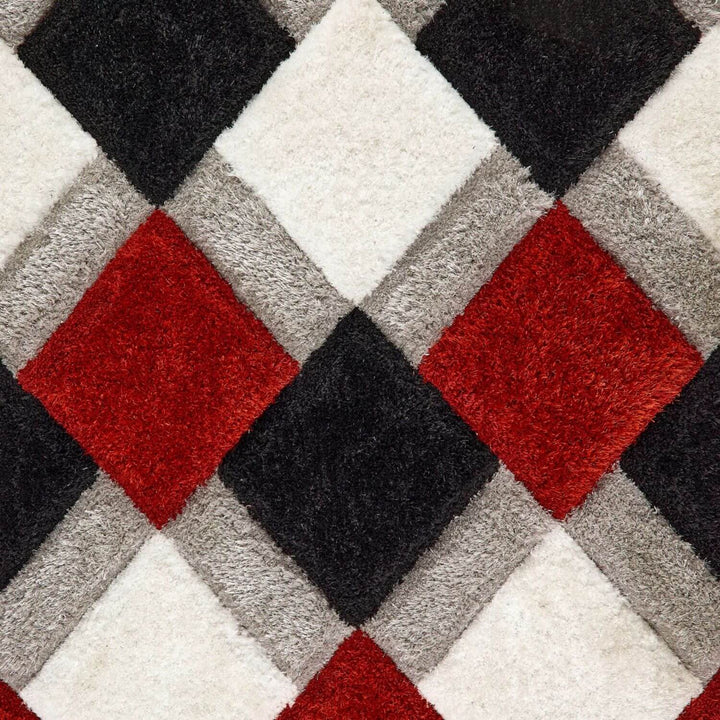 3D Red Geometric Shaggy Rug | Luxurious Polyester | The Rugs