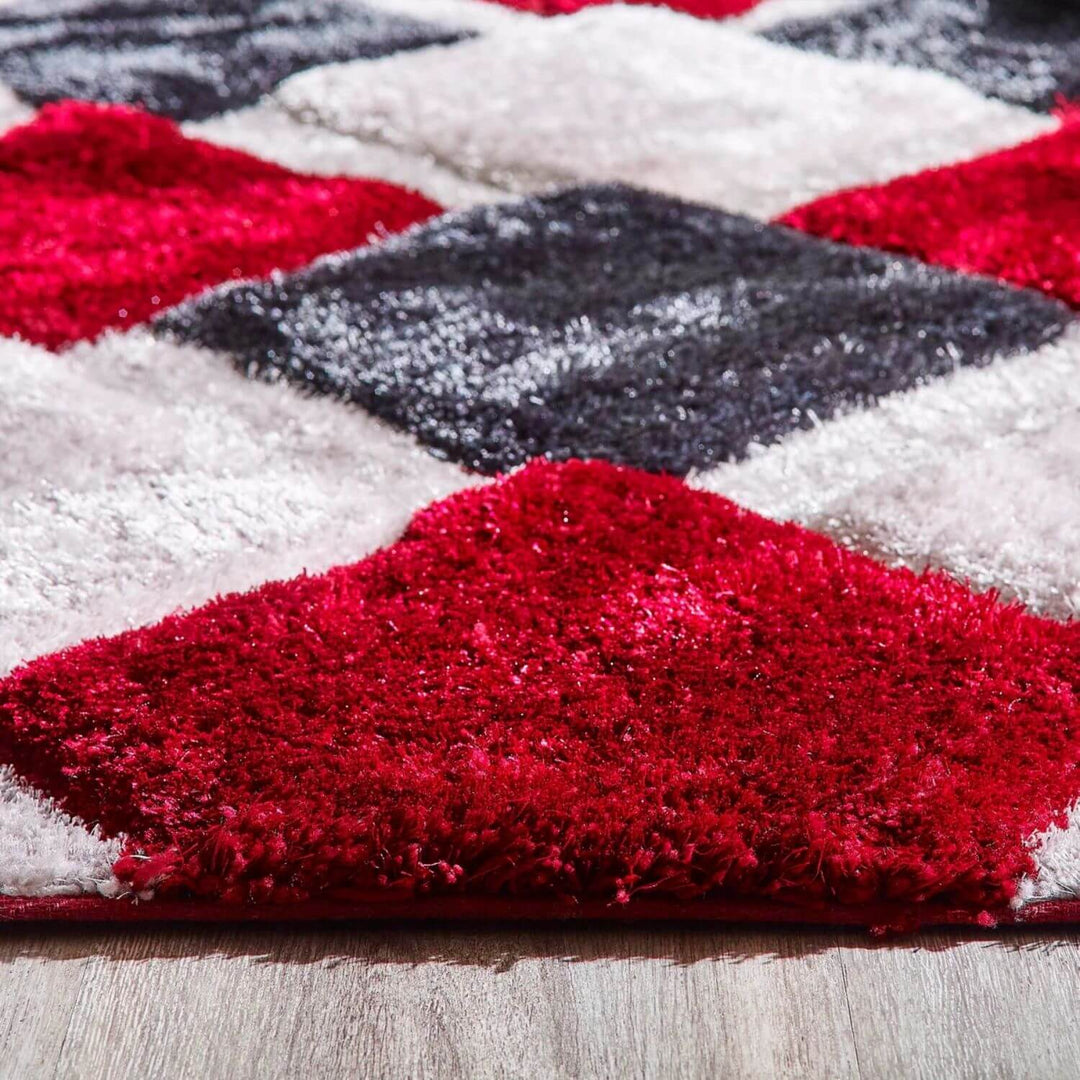 3D Red Geometric Shaggy Rug | Luxurious Polyester | The Rugs