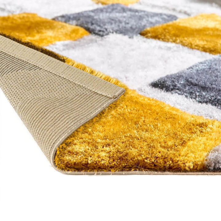 3D Ochre Geometric Shaggy Rug | Stunning Design | The Rugs