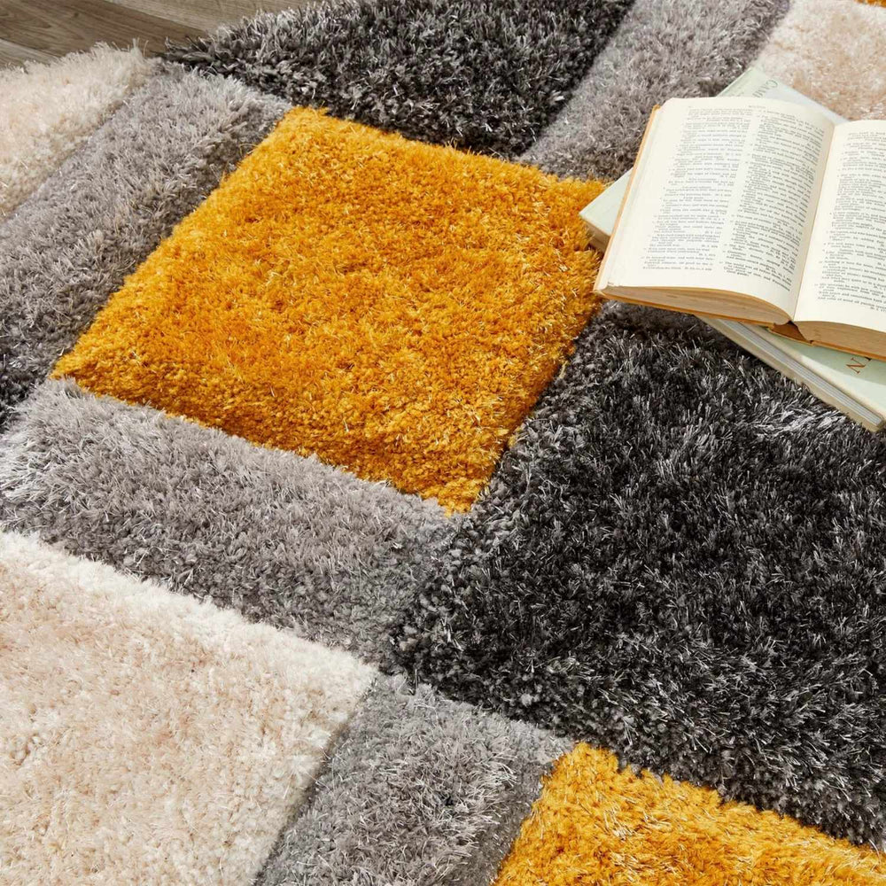 3D Ochre Geometric Shaggy Rug | Stunning Design | The Rugs
