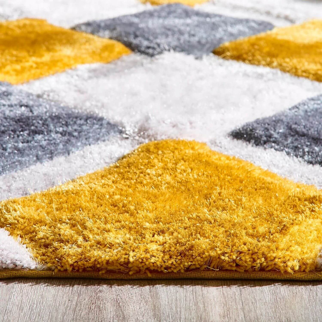 3D Ochre Geometric Shaggy Rug | Stunning Design | The Rugs