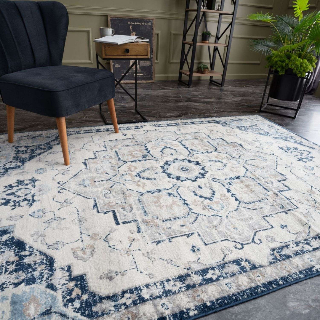 Living Room Rug Moroccan Design In Blue