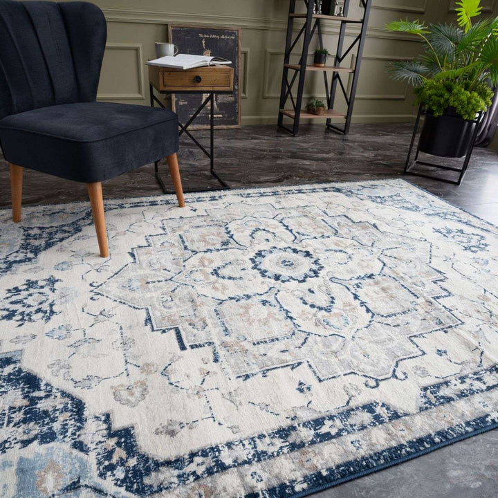 Living Room Rug Moroccan Design In Blue