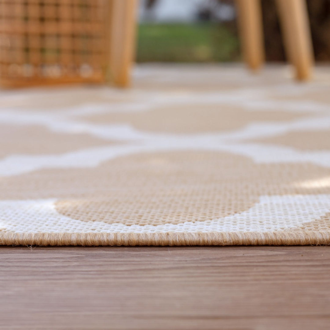 Beige Trellis Design Outdoor Rug for Garden & Patio